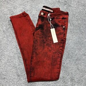 ROMEO & JULIET COUTURE WOMENS SZ 28 SKINNY RED BLACK TIE DYE LOW RISE JEANS NWT